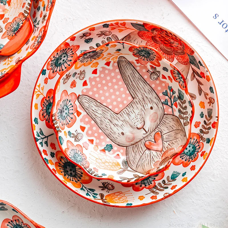 Cuenco o plato de cerámica con diseño de conejo