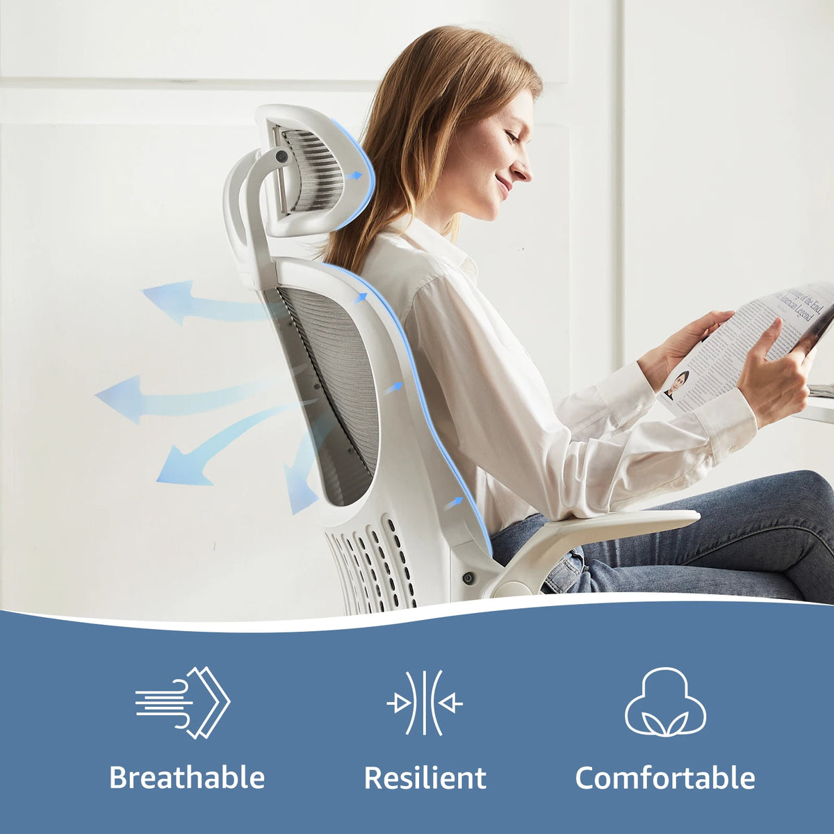 Chaise de bureau en maille avec accoudoirs relevables