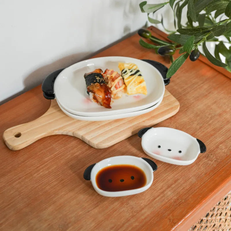 Assiette et coupelle à sauce en forme de chiot