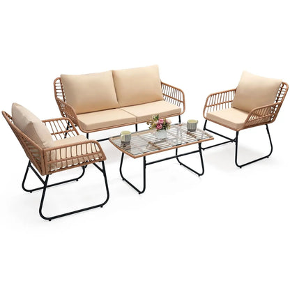 Salon de jardin extérieur en résine tressée