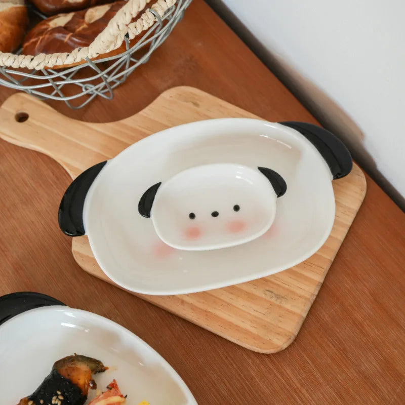 Assiette et coupelle à sauce en forme de chiot