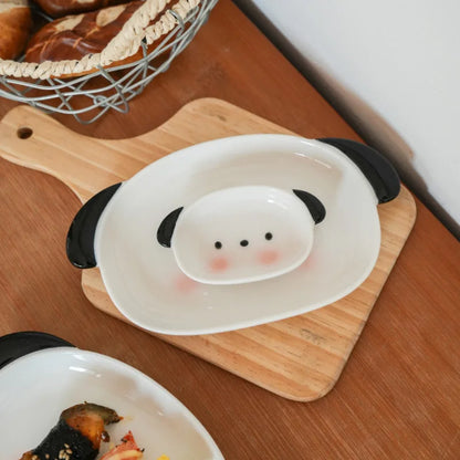 Assiette et coupelle à sauce en forme de chiot