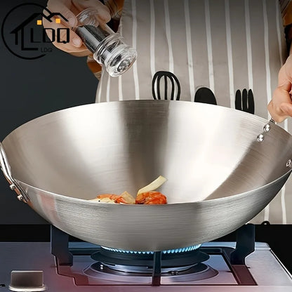 Wok en acier inoxydable à deux poignées