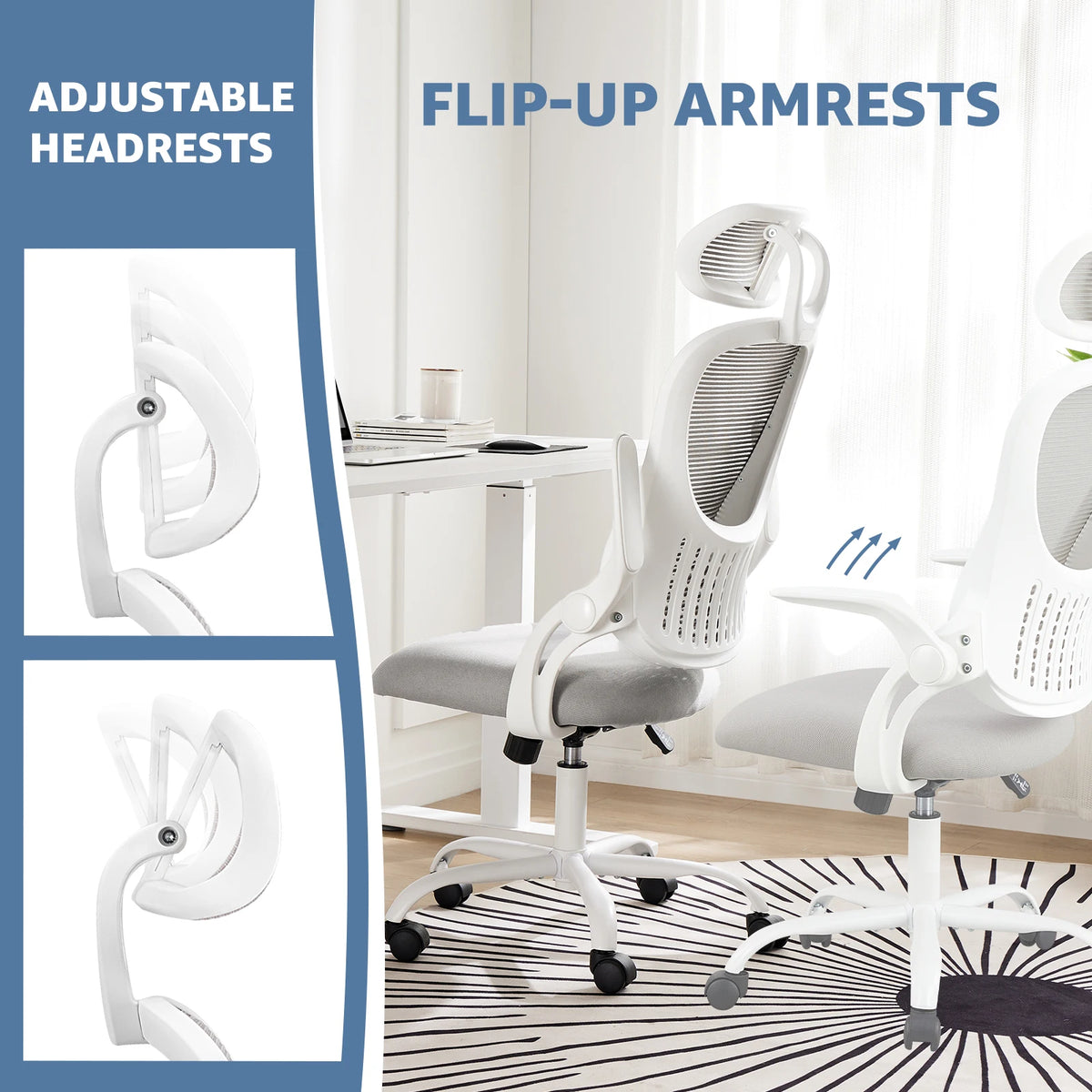 Chaise de bureau en maille avec accoudoirs relevables