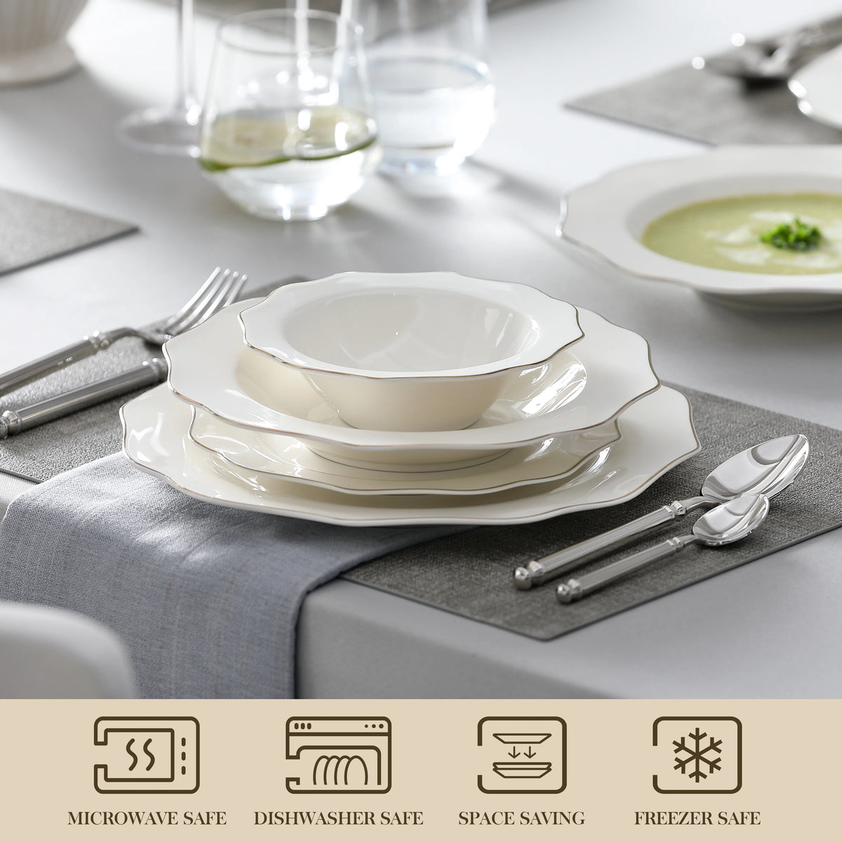 Gold-Rim Porcelain Dinnerware Set