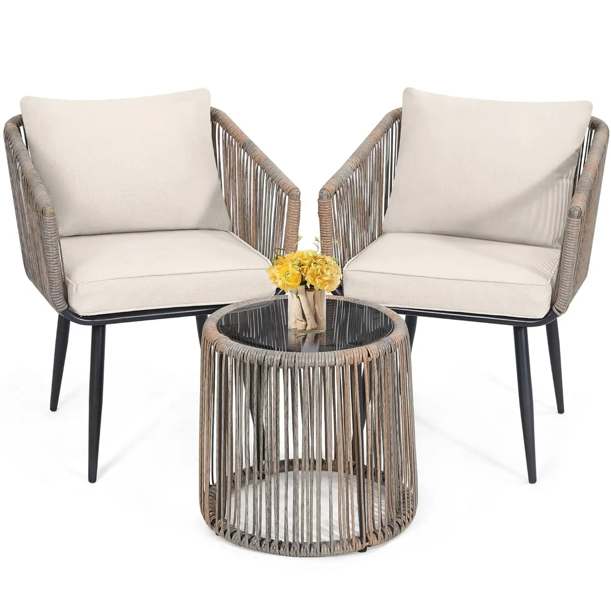 Salon de jardin extérieur en résine tressée