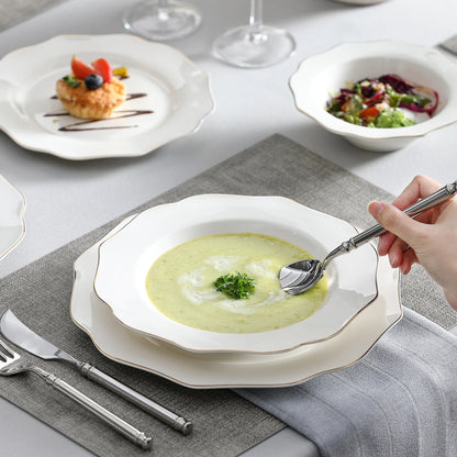 Gold-Rim Porcelain Dinnerware Set