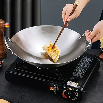 Wok en acier inoxydable à deux poignées