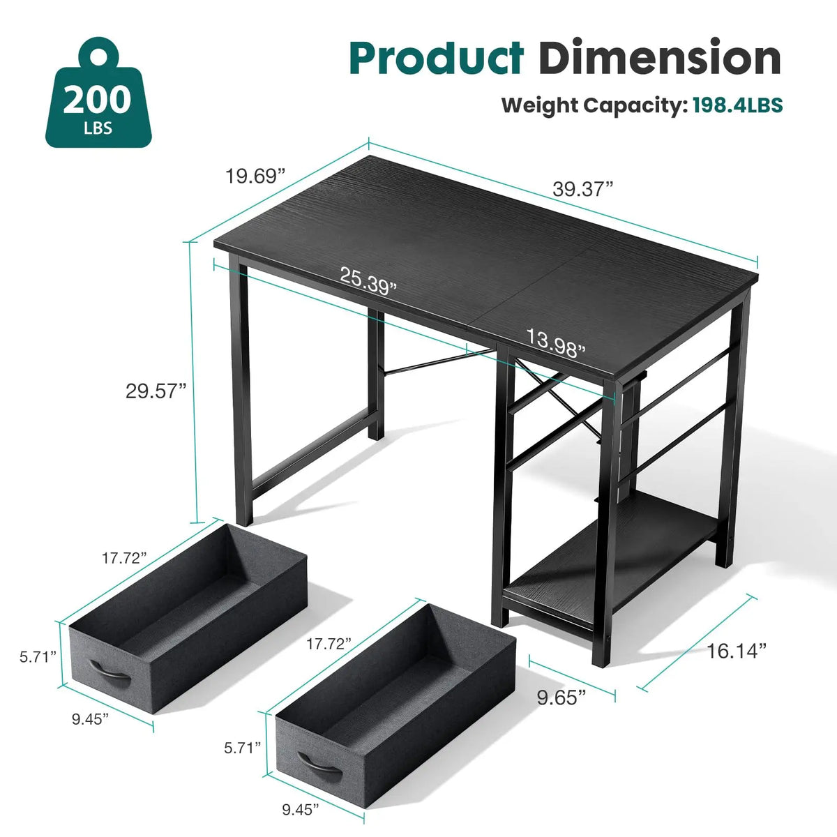 Bureau informatique avec 2 tiroirs de rangement