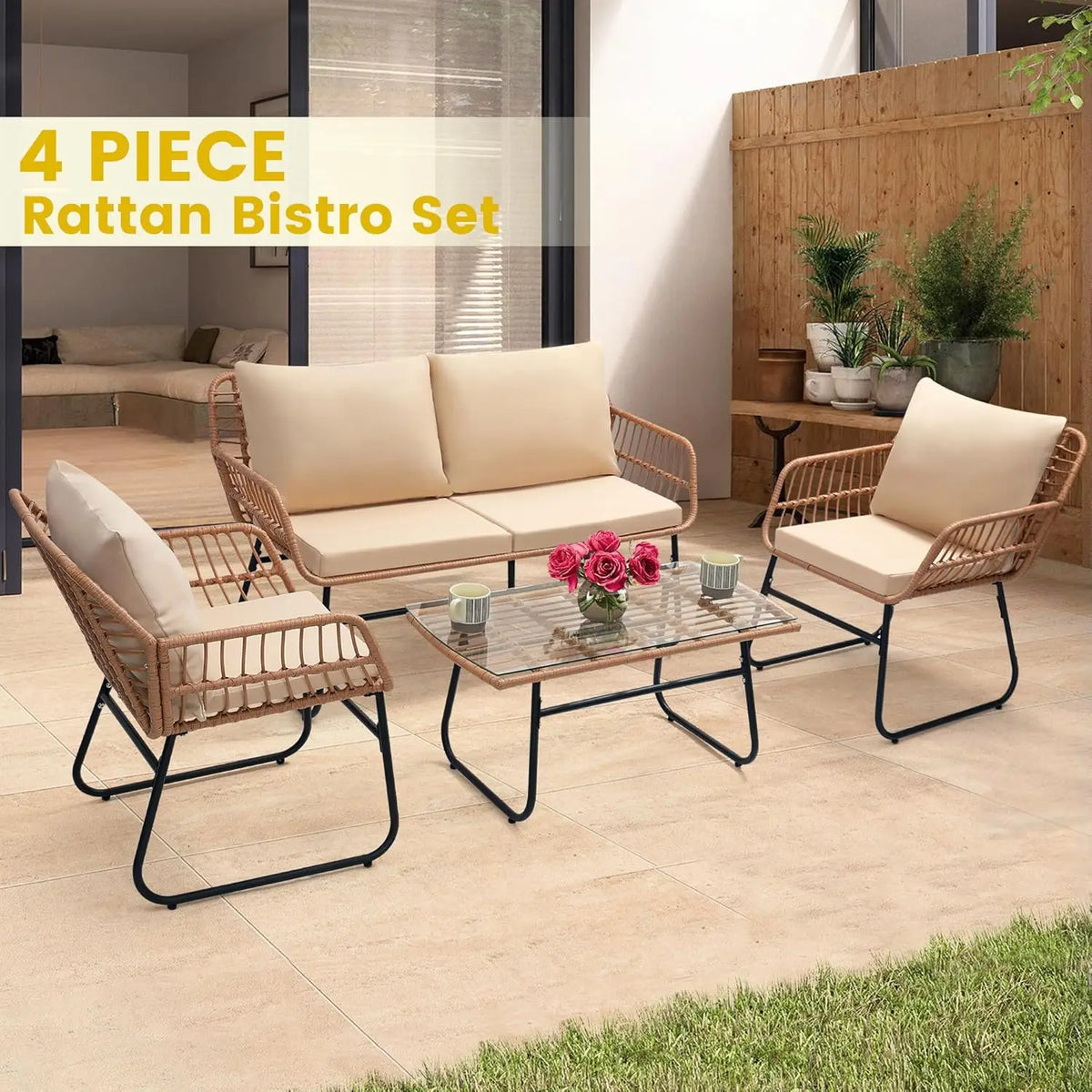 Salon de jardin extérieur en résine tressée
