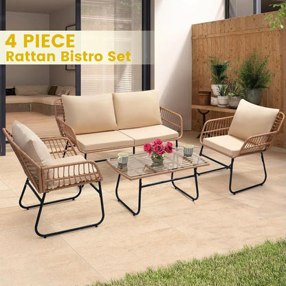 Salon de jardin extérieur en résine tressée