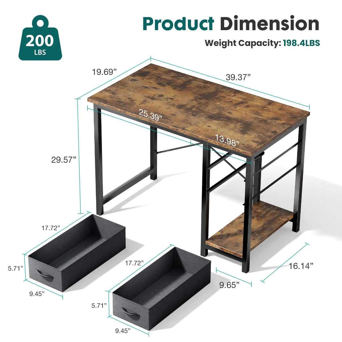Bureau informatique avec 2 tiroirs de rangement