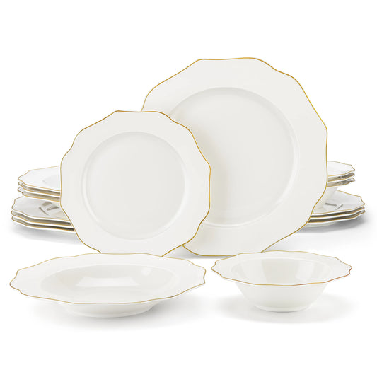 Gold-Rim Porcelain Dinnerware Set