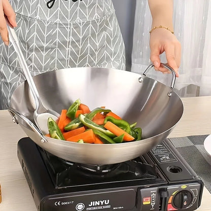 Wok en acier inoxydable à deux poignées