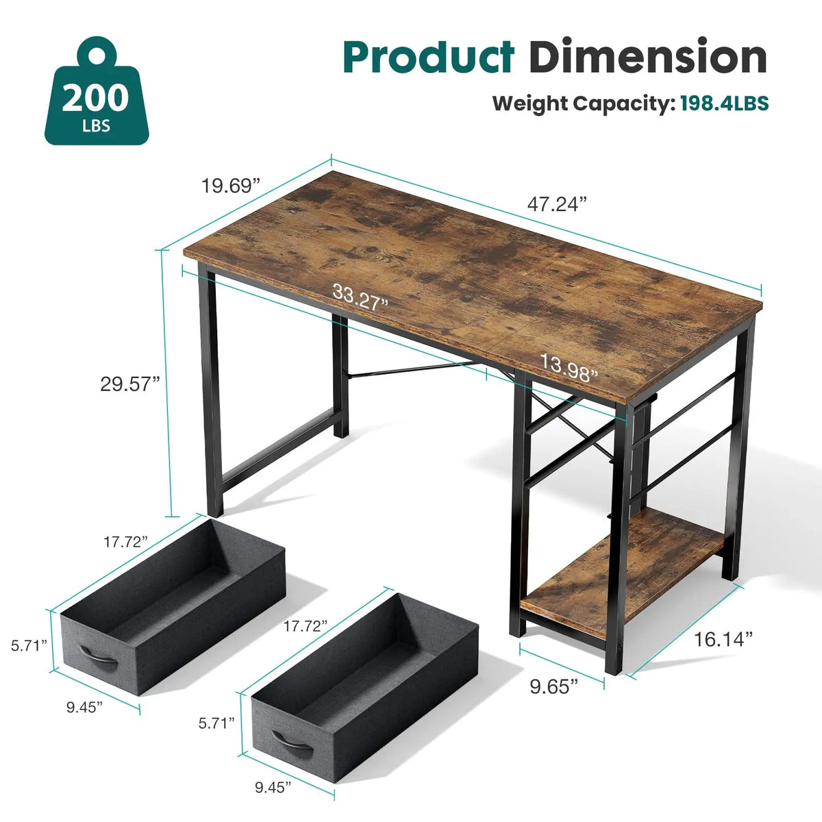 Bureau informatique avec 2 tiroirs de rangement