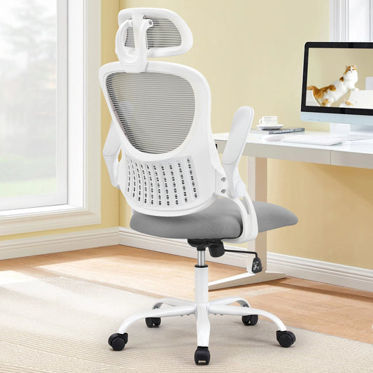 Silla de oficina de malla con reposabrazos abatibles
