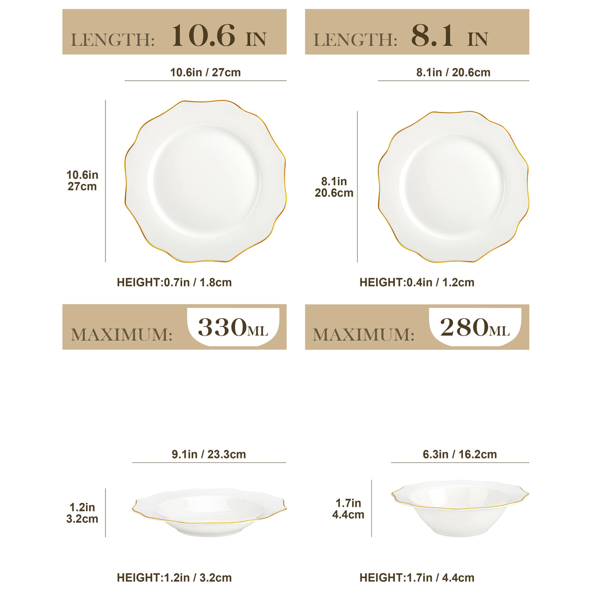 Gold-Rim Porcelain Dinnerware Set