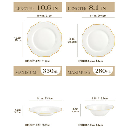 Gold-Rim Porcelain Dinnerware Set