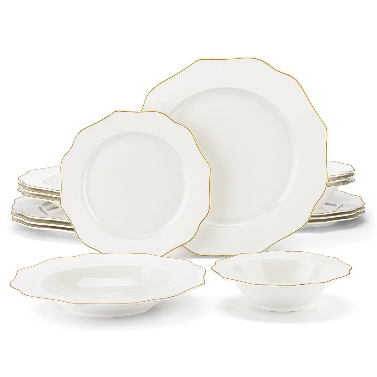 Gold-Rim Porcelain Dinnerware Set