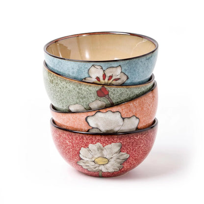 Lot de 4 bols à céréales en céramique à fleurs