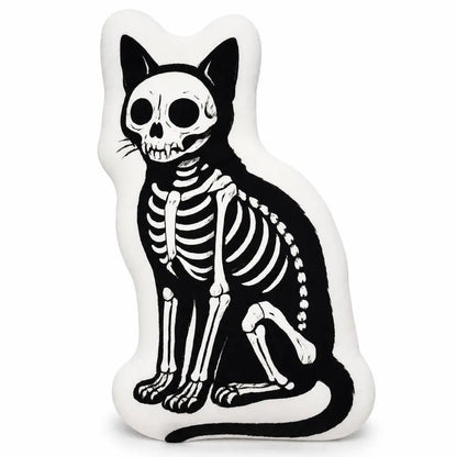 Cojín de peluche con gato esqueleto