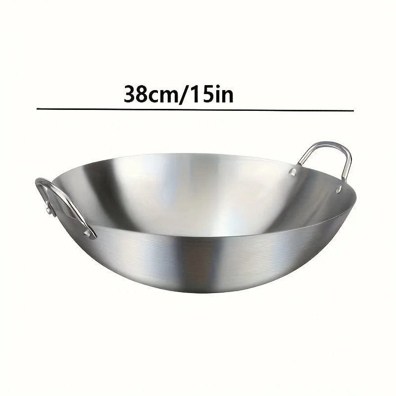 Wok en acier inoxydable à deux poignées