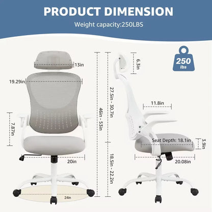 Chaise de bureau en maille avec accoudoirs relevables