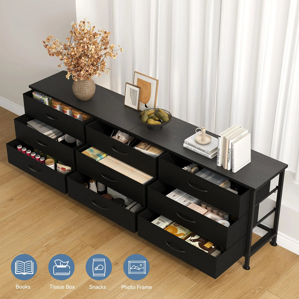 Mueble de TV de tela con 9 cajones
