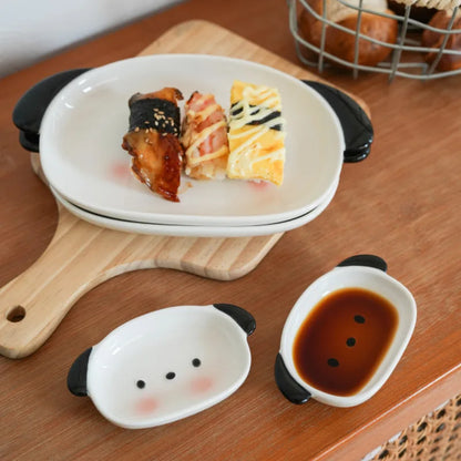 Assiette et coupelle à sauce en forme de chiot