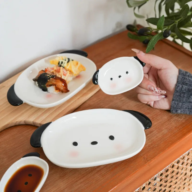 Assiette et coupelle à sauce en forme de chiot