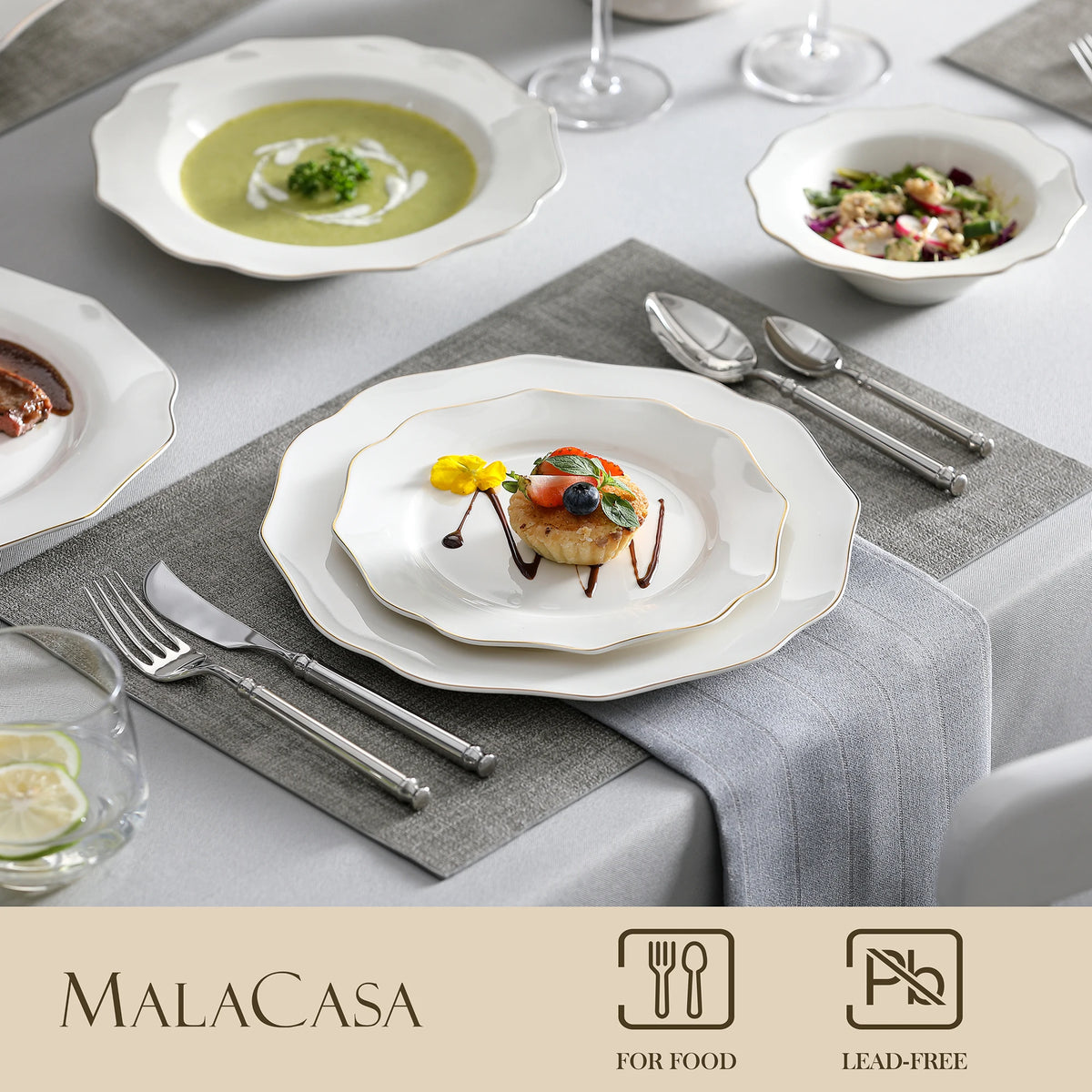 Gold-Rim Porcelain Dinnerware Set