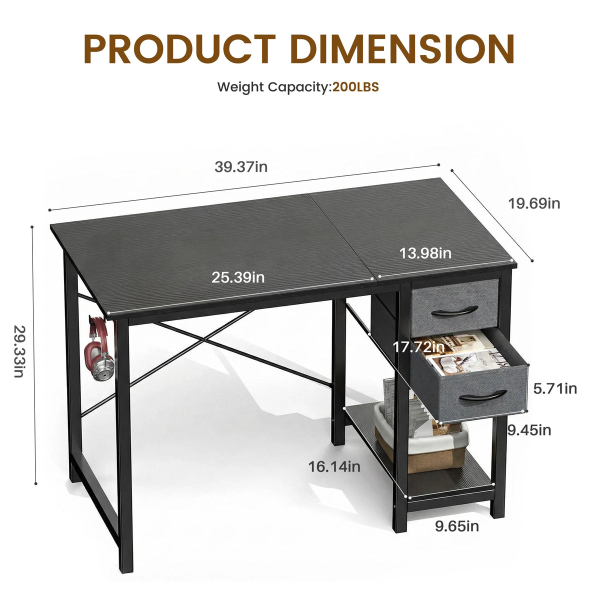 Bureau de 40 pouces avec tiroirs de rangement