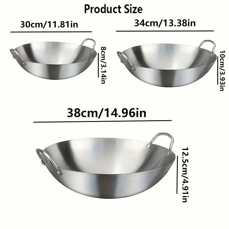 Wok en acier inoxydable à deux poignées