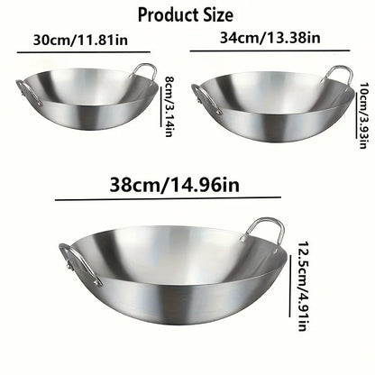 Wok en acier inoxydable à deux poignées